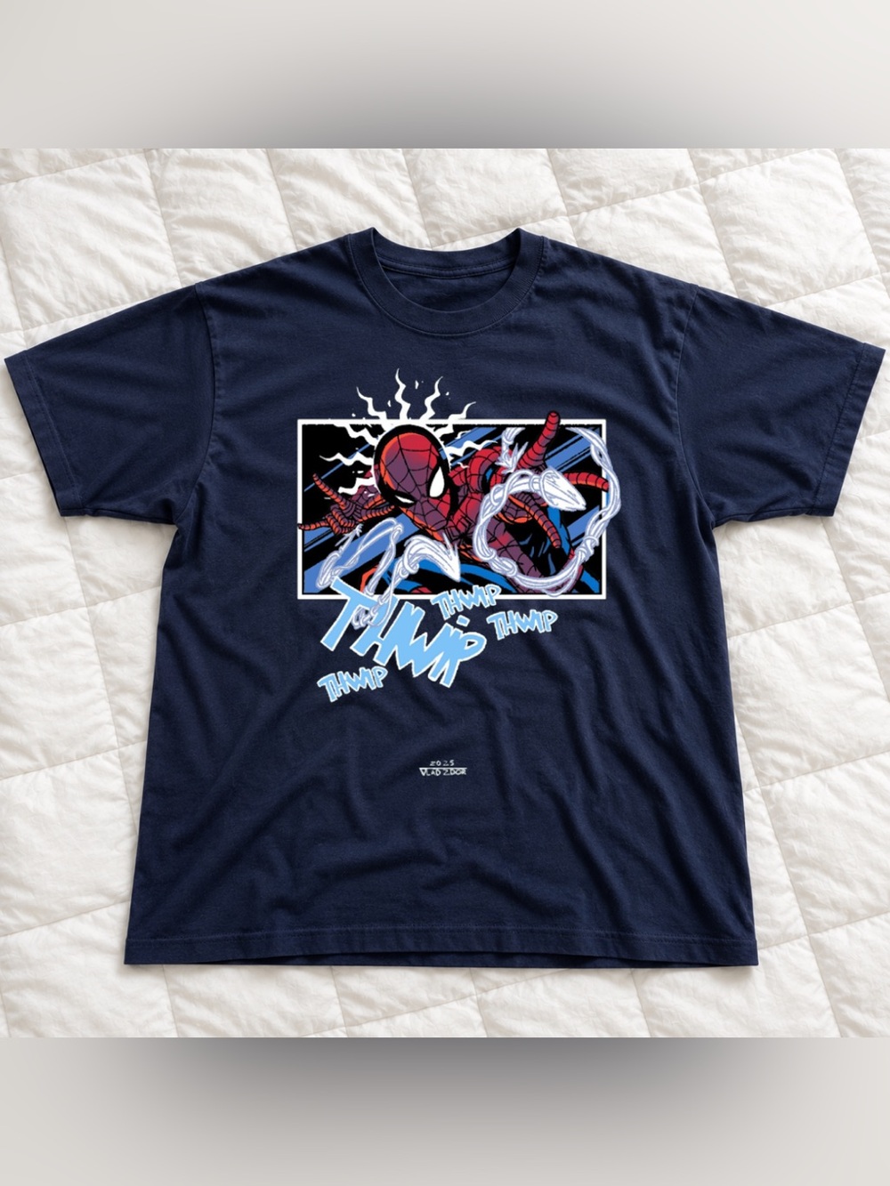 Navy Men’s Spider Web Graphic Tee Catching comic style